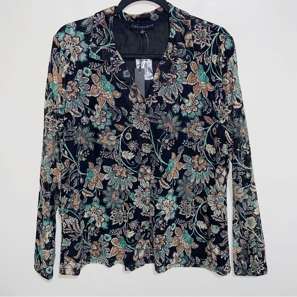 Jane + Delancy Top Womens XL Green Floral Print Sheer Long Sleeve Blouse Boho